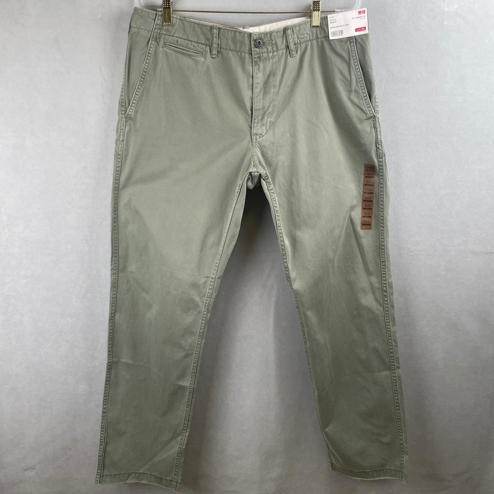 Uniqlo Vintage Regular Fit Chino Pants Men 38x32 Olive Green Preppy Normcore NWT
